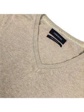 Cortefiel Men's Long Sleeve Cotton Cashmere V-Neck Sweater Beige • XL